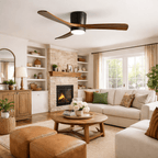 Ceiling Fan with Light Sycamore Wood Blades | Silent 6-Speed DC Motor | Flush Mount Nordic Design for Home Interiors