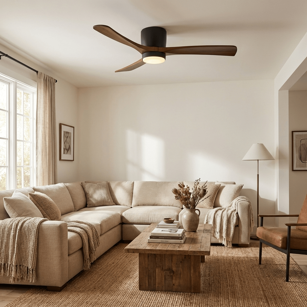 Ventilateur de plafond nordique en bois Ezra avec lumière - Neutralighting