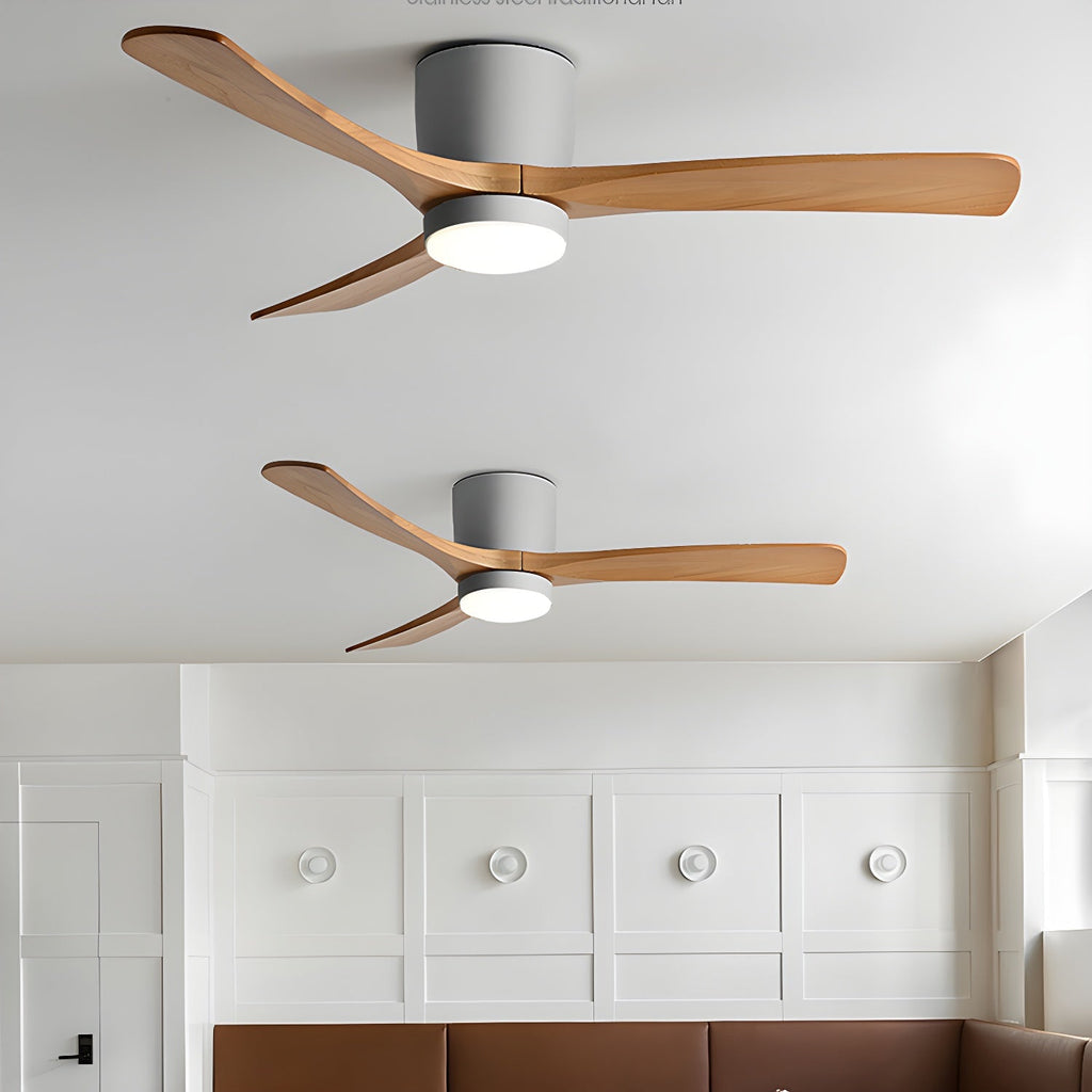 Ceiling Fan with Light Sycamore Wood Blades | Silent 6-Speed DC Motor | Flush Mount Nordic Design for Home Interiors