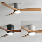 Ceiling Fan with Light Sycamore Wood Blades | Silent 6-Speed DC Motor | Flush Mount Nordic Design for Home Interiors