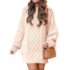 Women's Cable Knit Sweater Dress – Long Sleeve Oversized Knit Mini Dress