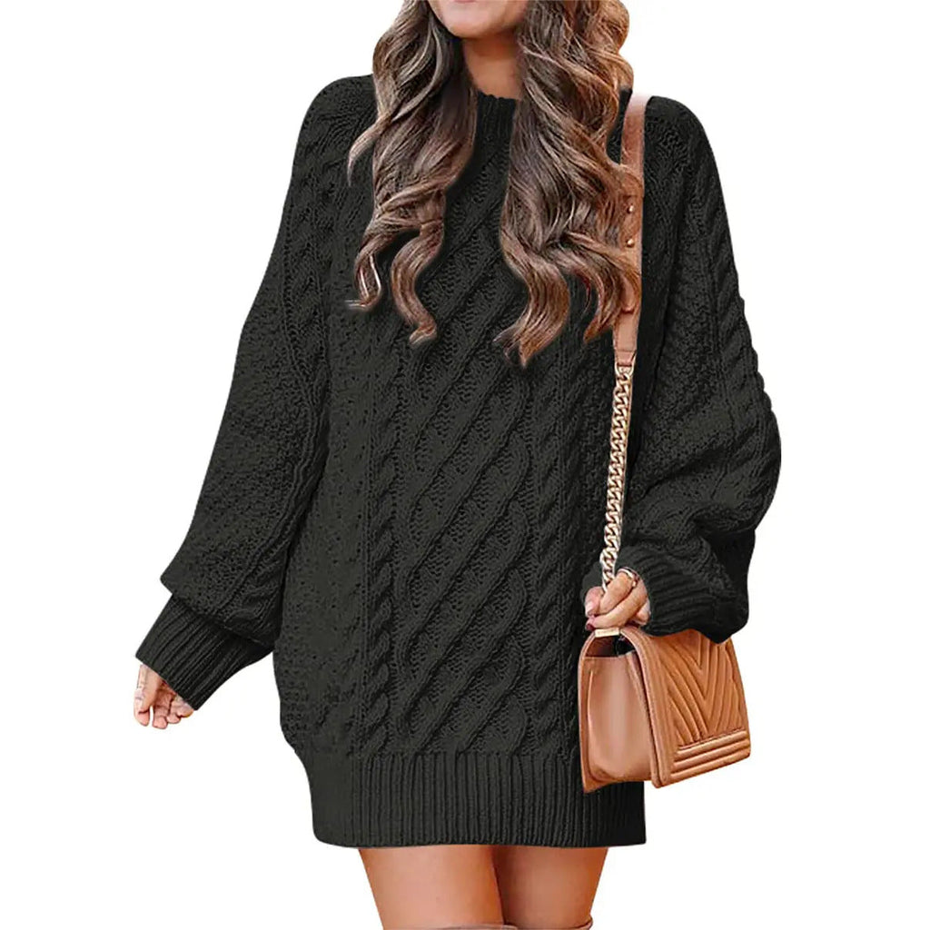 Women's Cable Knit Sweater Dress – Long Sleeve Oversized Knit Mini Dress