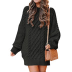 Women's Cable Knit Sweater Dress – Long Sleeve Oversized Knit Mini Dress