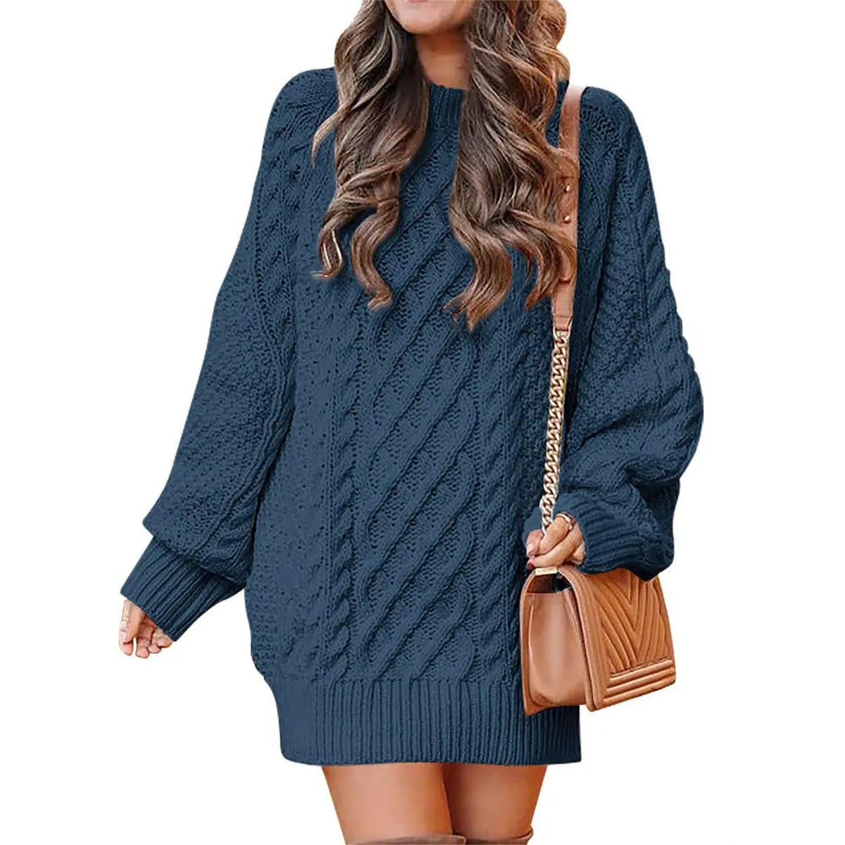 Women's Cable Knit Sweater Dress – Long Sleeve Oversized Knit Mini Dress
