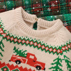 Baby Boy Christmas Sweater – Khaki Reindeer and Christmas Tree Knit Pullover