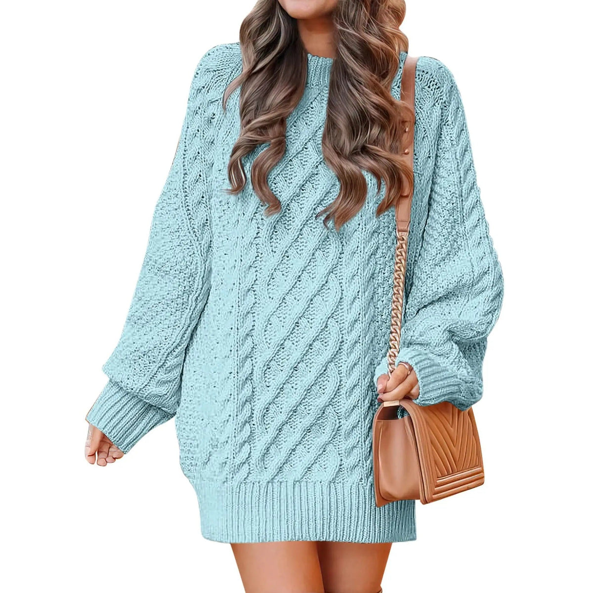 Women's Cable Knit Sweater Dress – Long Sleeve Oversized Knit Mini Dress