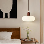 Cream Glass Ceiling Lamp – French Bauhaus Round Design With Wood Accent