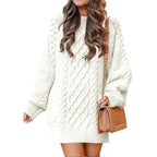 Women's Cable Knit Sweater Dress – Long Sleeve Oversized Knit Mini Dress