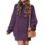 Women's Cable Knit Sweater Dress – Long Sleeve Oversized Knit Mini Dress