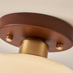 Cream Glass Ceiling Lamp – French Bauhaus Round Design With Wood Accent