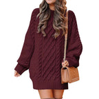 Women's Cable Knit Sweater Dress – Long Sleeve Oversized Knit Mini Dress