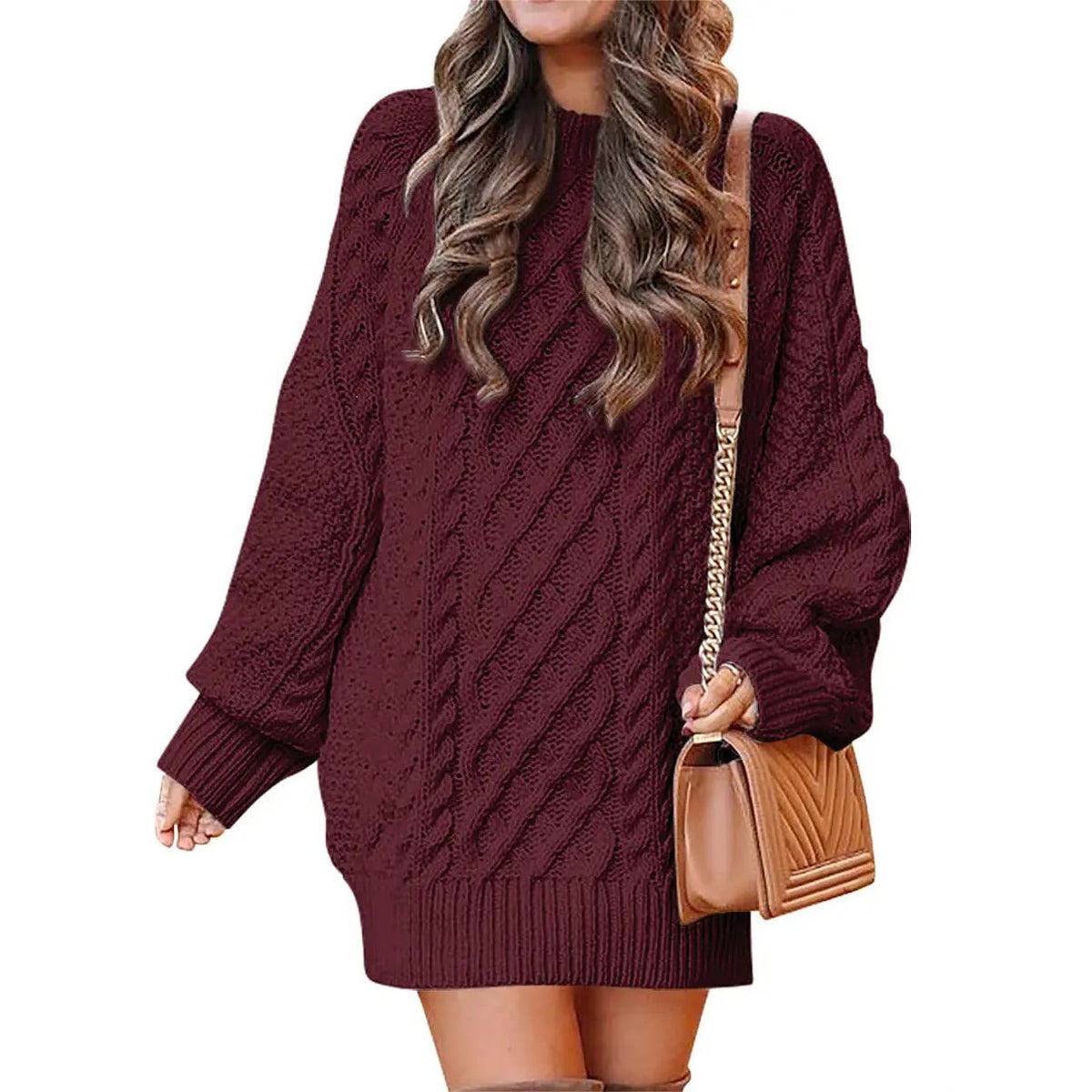 Women's Cable Knit Sweater Dress – Long Sleeve Oversized Knit Mini Dress
