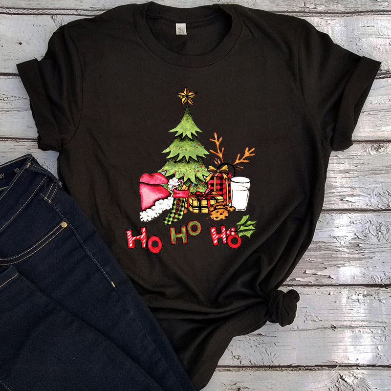 Women's Christmas Tree T-Shirt – Ho Ho Ho Festive Graphic Short Sleeve Tee