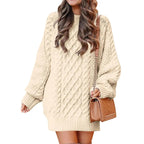 Women's Cable Knit Sweater Dress – Long Sleeve Oversized Knit Mini Dress