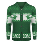 Men's Christmas Cardigan – Green Reindeer Knit Sweater with Button Front