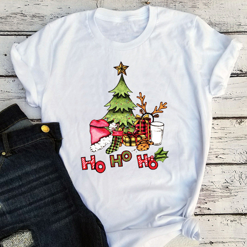 Women's Christmas Tree T-Shirt – Ho Ho Ho Festive Graphic Short Sleeve Tee