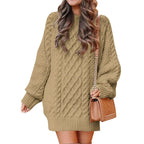 Women's Cable Knit Sweater Dress – Long Sleeve Oversized Knit Mini Dress