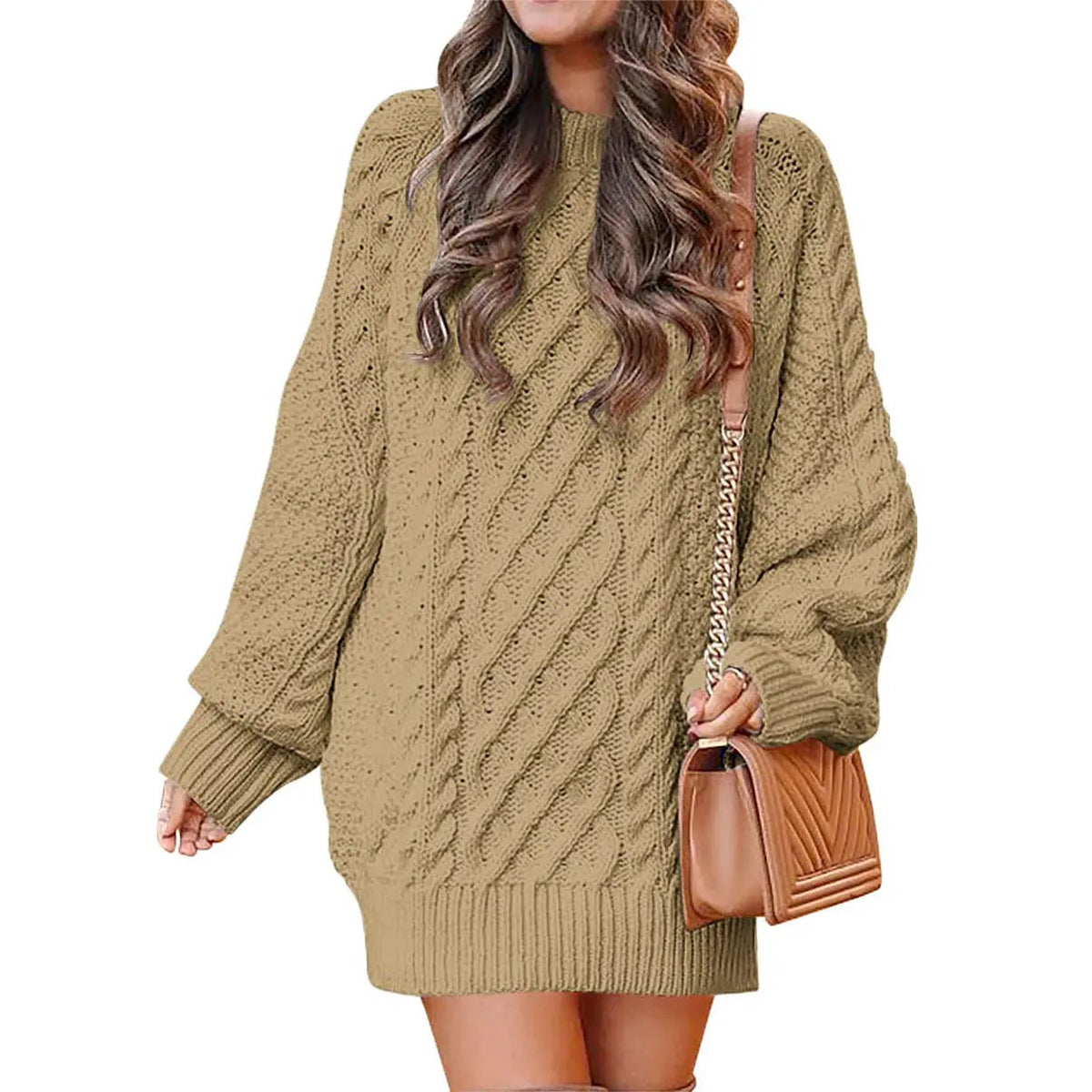 Women's Cable Knit Sweater Dress – Long Sleeve Oversized Knit Mini Dress