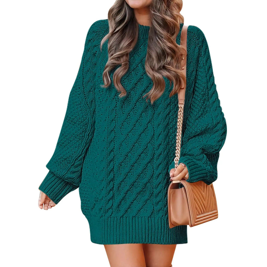 Women's Cable Knit Sweater Dress – Long Sleeve Oversized Knit Mini Dress