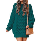 Women's Cable Knit Sweater Dress – Long Sleeve Oversized Knit Mini Dress