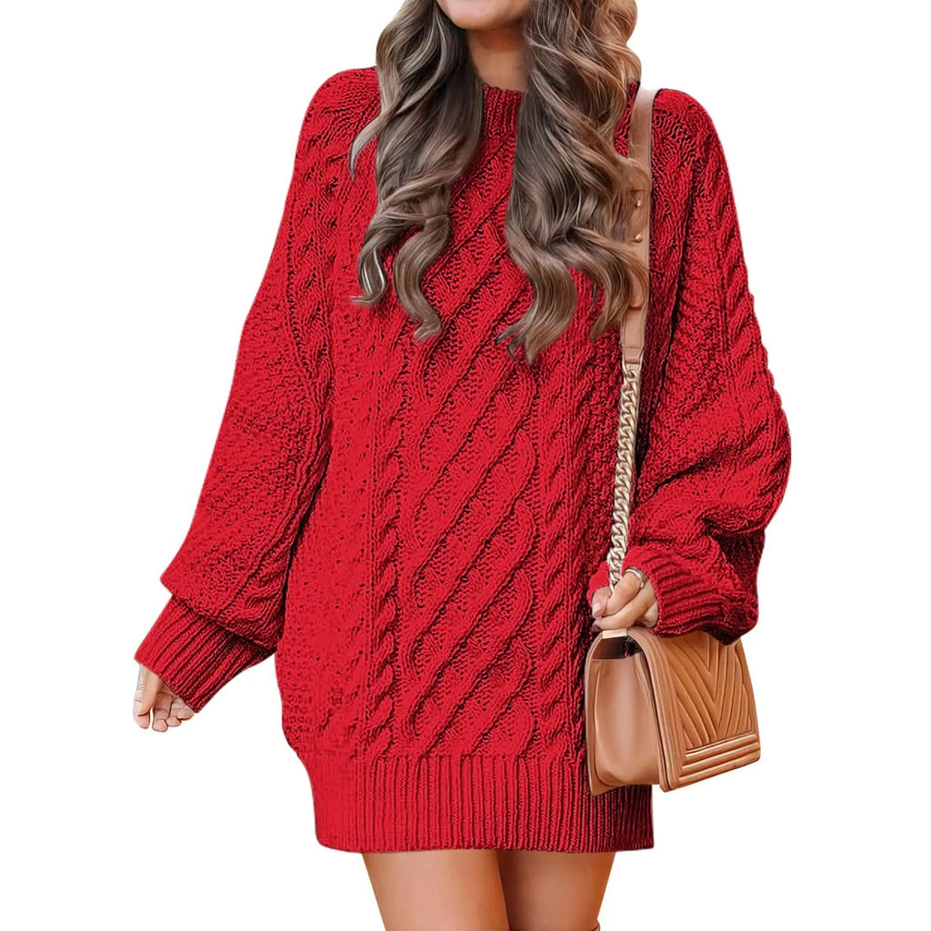 Women's Cable Knit Sweater Dress – Long Sleeve Oversized Knit Mini Dress