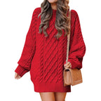 Women's Cable Knit Sweater Dress – Long Sleeve Oversized Knit Mini Dress