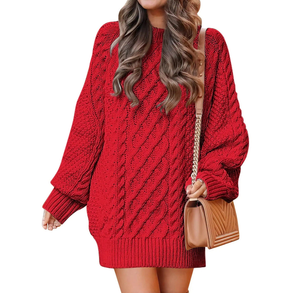 Women's Cable Knit Sweater Dress – Long Sleeve Oversized Knit Mini Dress
