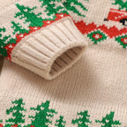 Baby Boy Christmas Sweater – Khaki Reindeer and Christmas Tree Knit Pullover