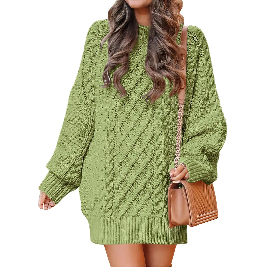 Women's Cable Knit Sweater Dress – Long Sleeve Oversized Knit Mini Dress