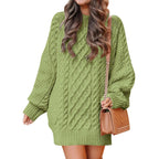 Women's Cable Knit Sweater Dress – Long Sleeve Oversized Knit Mini Dress
