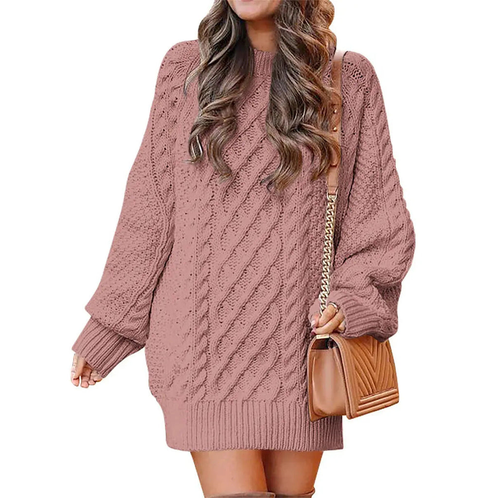 Women's Cable Knit Sweater Dress – Long Sleeve Oversized Knit Mini Dress