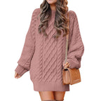 Women's Cable Knit Sweater Dress – Long Sleeve Oversized Knit Mini Dress