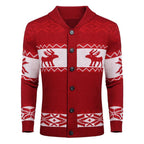 Men's Christmas Cardigan – Green Reindeer Knit Sweater with Button Front