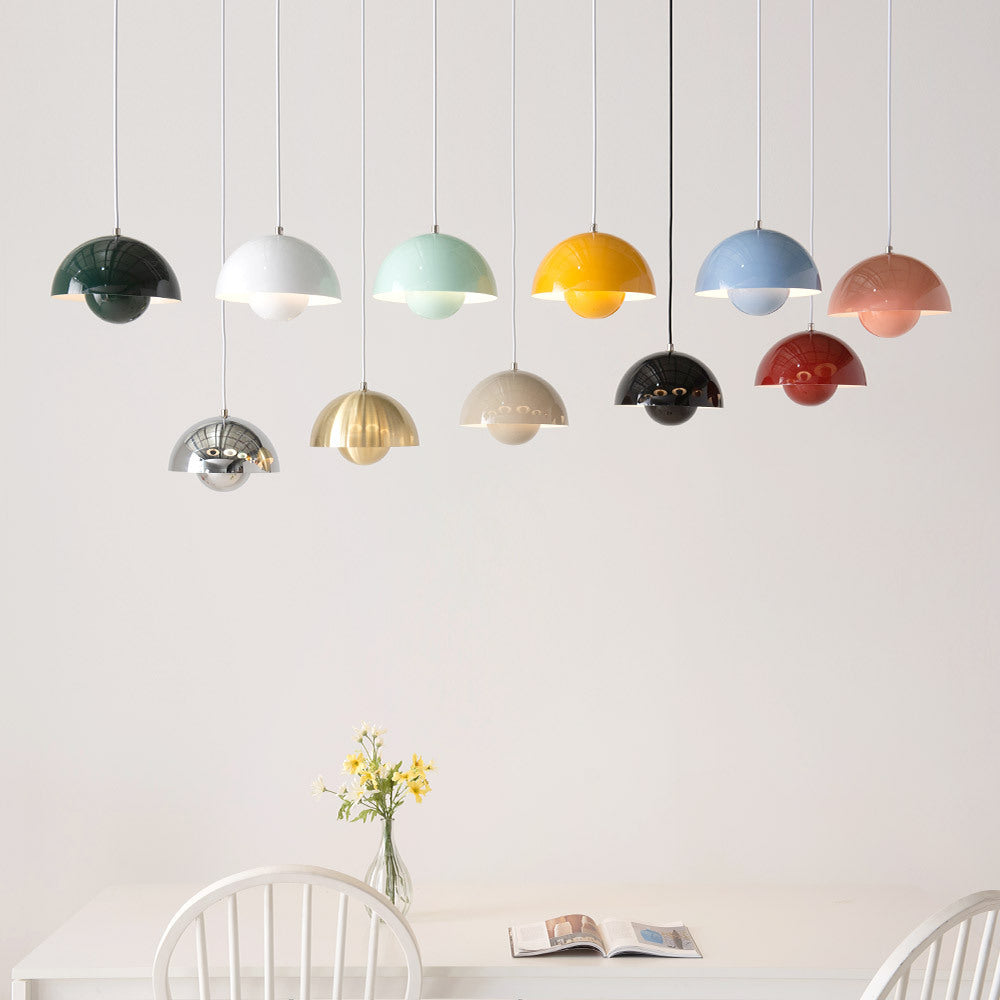 Mid Century Pendant Lamp Painted Metal 23cm | Sculpted Twin Semi-Sphere Design | Warm Ambient Glow for Living Spaces