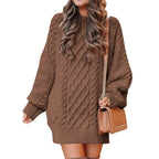 Women's Cable Knit Sweater Dress – Long Sleeve Oversized Knit Mini Dress