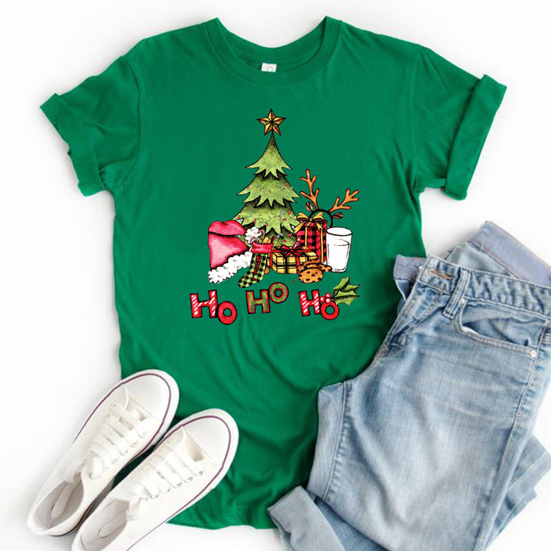 Women's Christmas Tree T-Shirt – Ho Ho Ho Festive Graphic Short Sleeve Tee