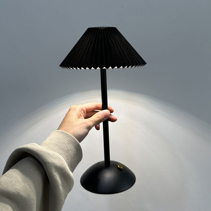 Table Lamp Brass Fabric | Scandinavian Modern Style | Cordless Rechargeable 2000mAh Battery | 3-Color Switch Ambient Glow