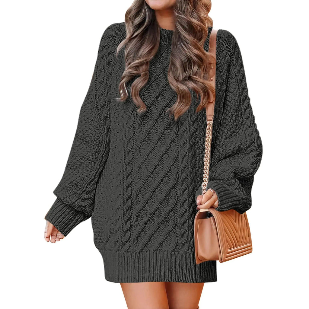 Women's Cable Knit Sweater Dress – Long Sleeve Oversized Knit Mini Dress