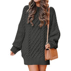 Women's Cable Knit Sweater Dress – Long Sleeve Oversized Knit Mini Dress