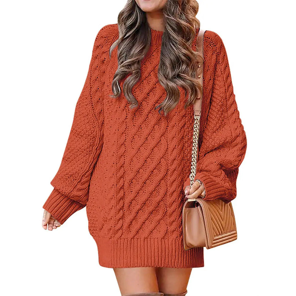 Women's Cable Knit Sweater Dress – Long Sleeve Oversized Knit Mini Dress