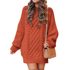 Women's Cable Knit Sweater Dress – Long Sleeve Oversized Knit Mini Dress