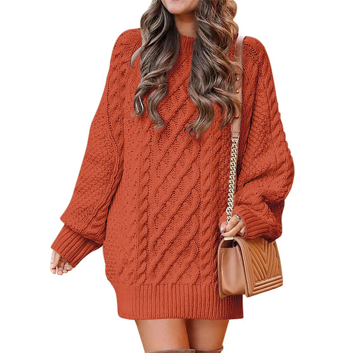 Women's Cable Knit Sweater Dress – Long Sleeve Oversized Knit Mini Dress