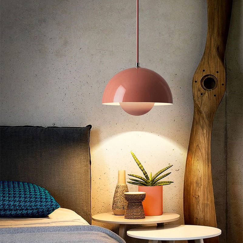 Mid Century Pendant Lamp Painted Metal 23cm | Sculpted Twin Semi-Sphere Design | Warm Ambient Glow for Living Spaces