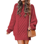 Women's Cable Knit Sweater Dress – Long Sleeve Oversized Knit Mini Dress