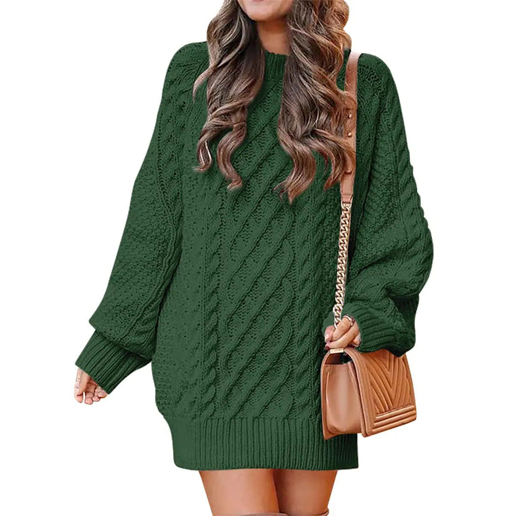 Women's Cable Knit Sweater Dress – Long Sleeve Oversized Knit Mini Dress