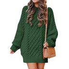 Women's Cable Knit Sweater Dress – Long Sleeve Oversized Knit Mini Dress