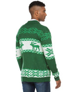 Men's Christmas Cardigan – Green Reindeer Knit Sweater with Button Front