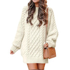 Women's Cable Knit Sweater Dress – Long Sleeve Oversized Knit Mini Dress