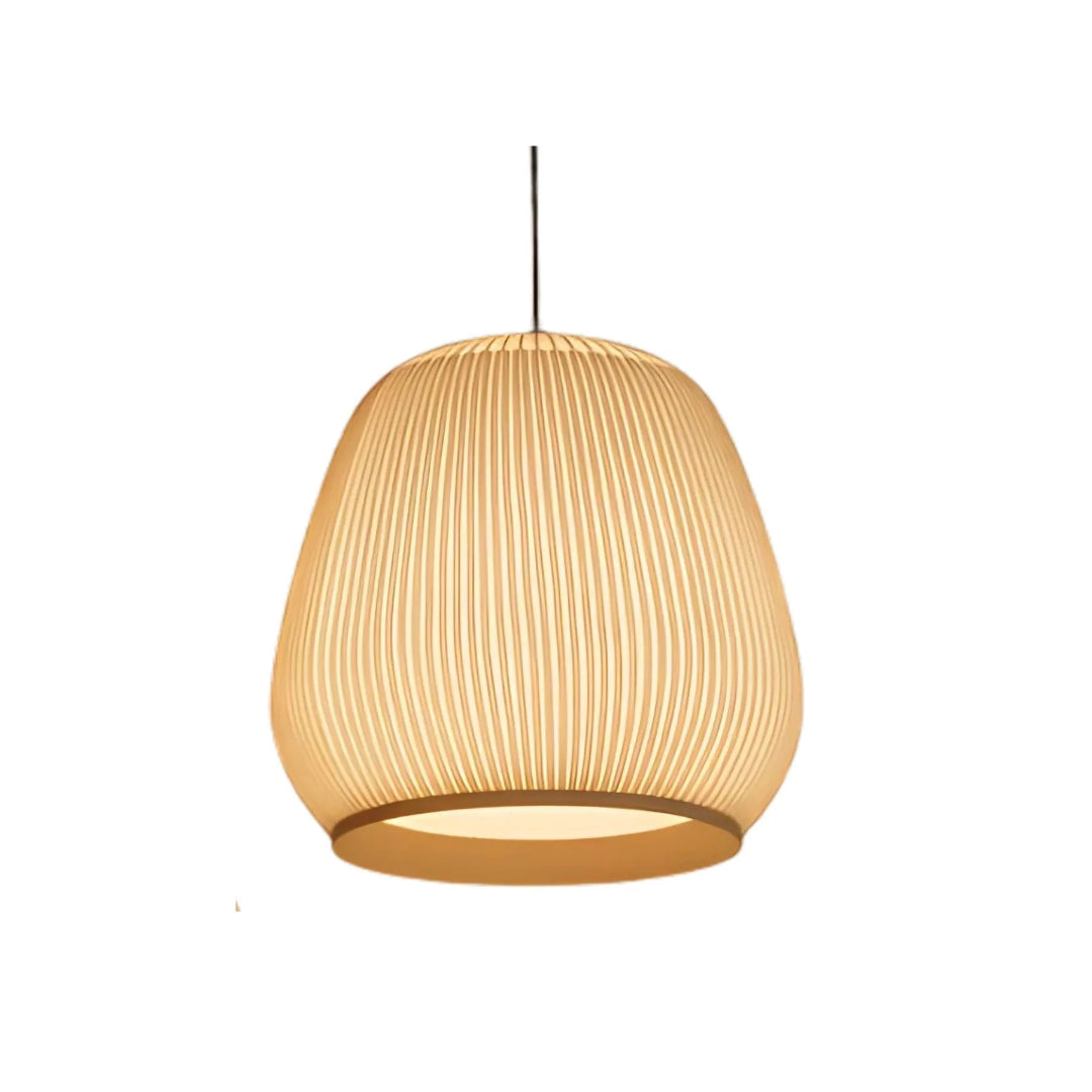Japandi Ribbed Wood Pendant Light