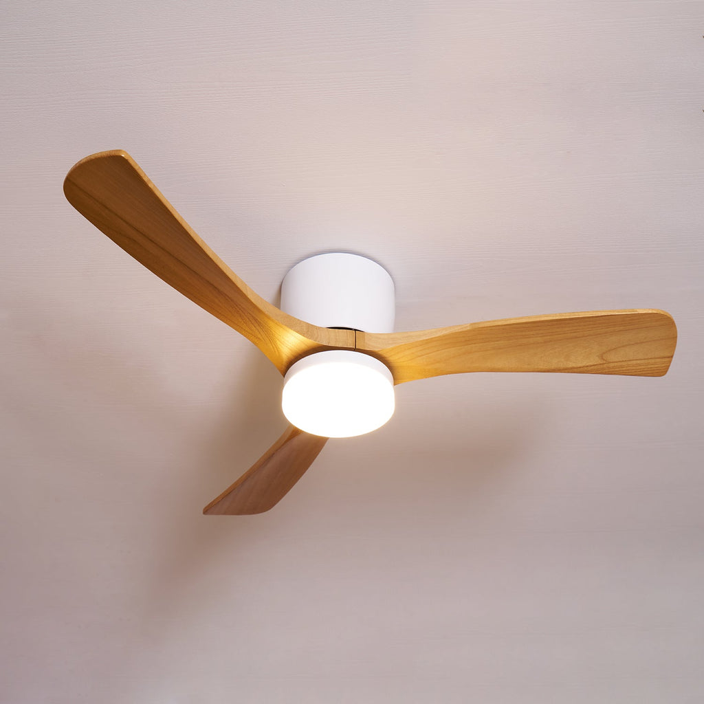 Ceiling Fan with Light Sycamore Wood Blades | Silent 6-Speed DC Motor | Flush Mount Nordic Design for Home Interiors